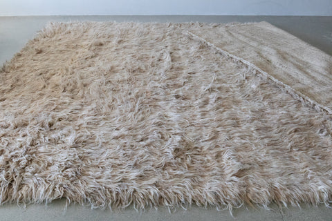 Morrocan Long Pile Rug, Natural Wool