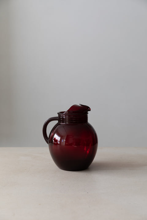 Ruby Red Ice Lip Pitcher, 1940s