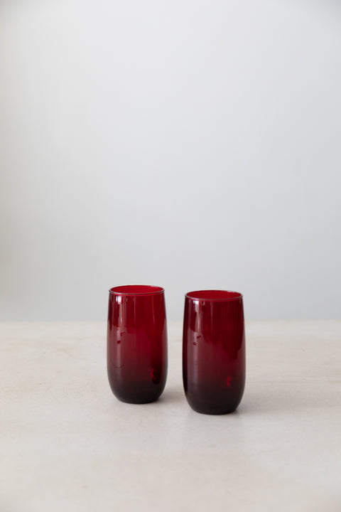 Ruby Red Roly Poly Tumblers, 1940s