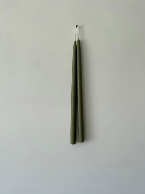 Pair of Hand-Dipped Taper Candles, Moss Green