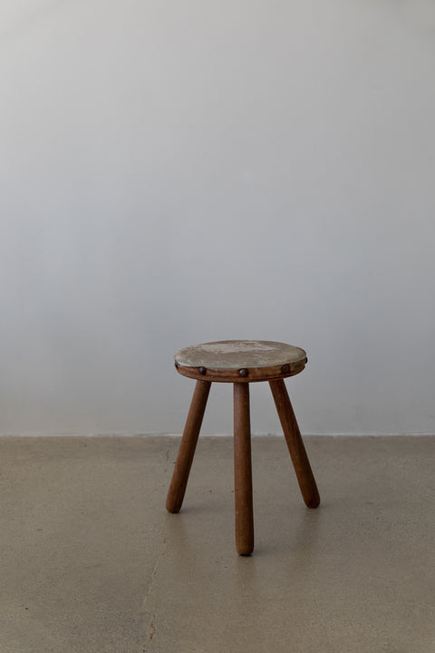Leather and Wood Stool