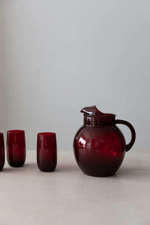 Ruby Red Ice Lip Pitcher, 1940s
