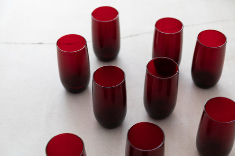 Ruby Red Roly Poly Tumblers, 1940s